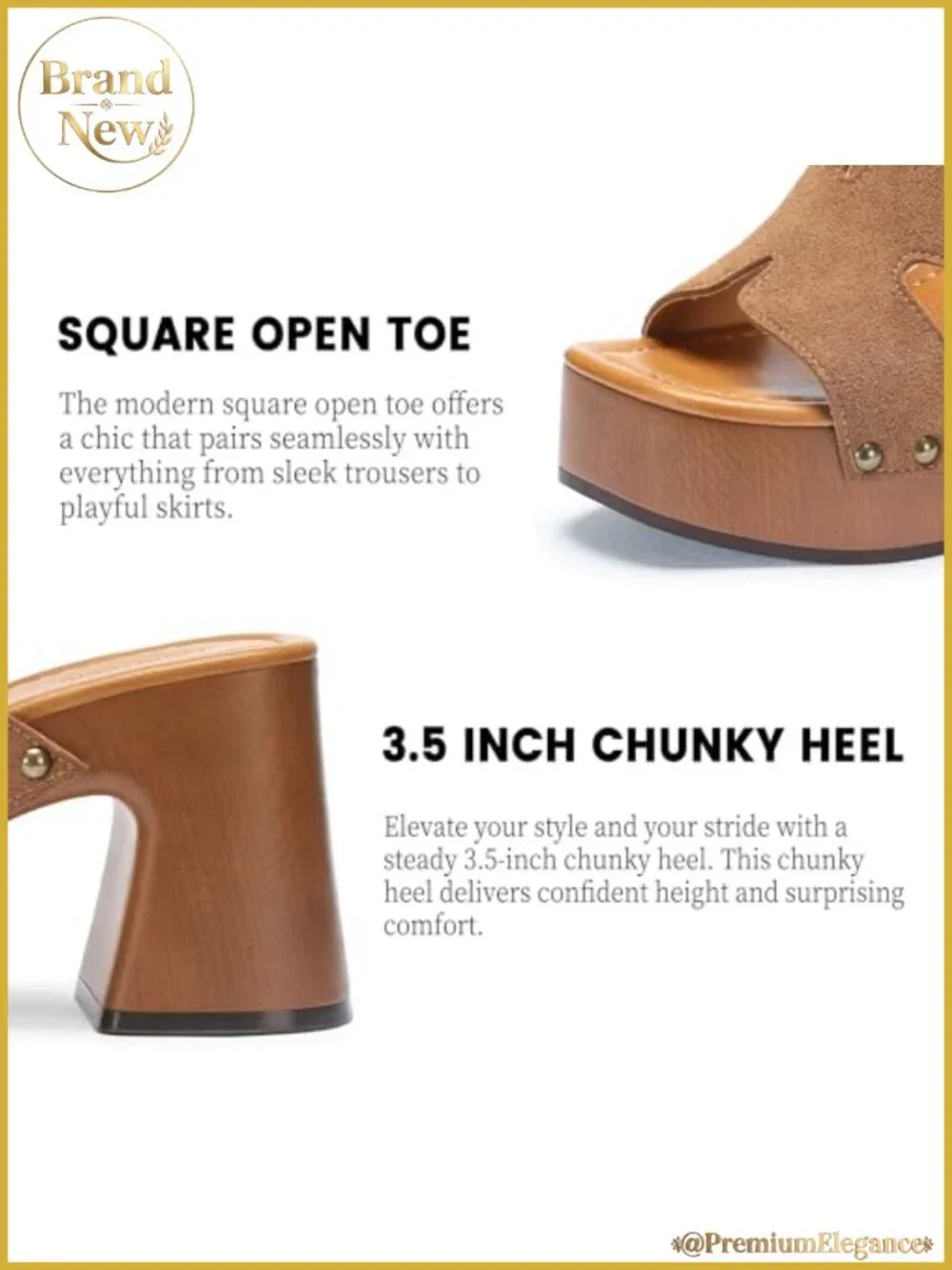 Women's Platform Chunky Sandals Square Open Toe Block Heel Studded Slip On Slide